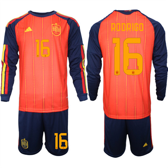 Men's Spain #16 RODRIGO National Team FIFA x World Cup 2026 Long Sleeve Home Red On Field Jerseys