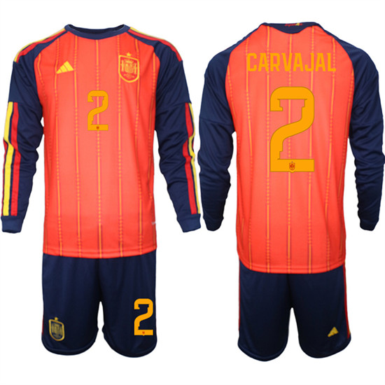 Men's Spain #2 CARVAJAL National Team FIFA x World Cup 2026 Long Sleeve Home Red On Field Jerseys