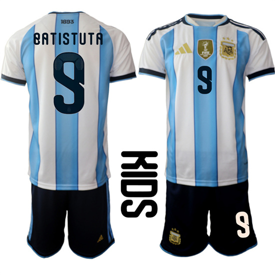 Youth Argentina #9 BATISTUTA National Team FIFA x World Cup 2026 Home White On Field Kids Jersey