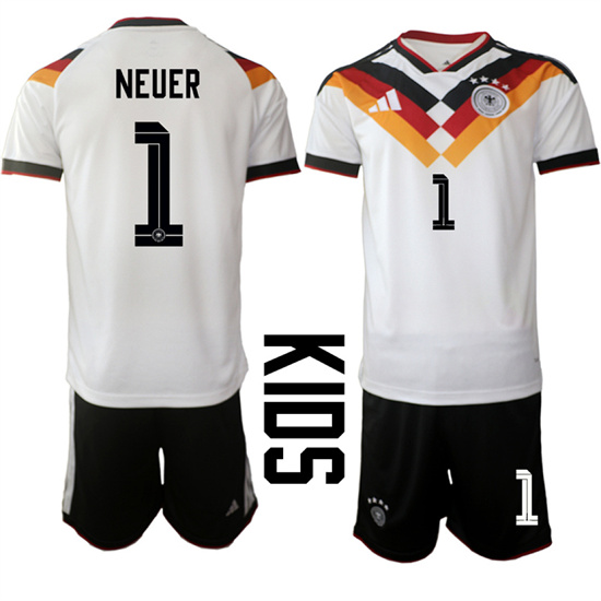 Youth Germany #1 NEUER National Team FIFA x World Cup 2026 Home White On Field Kids Jersey
