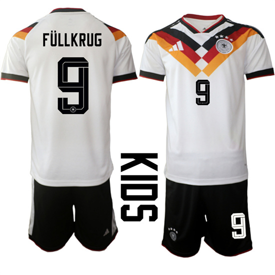 Youth Germany #9 FULLKRUG National Team FIFA x World Cup 2026 Home White On Field Kids Jersey