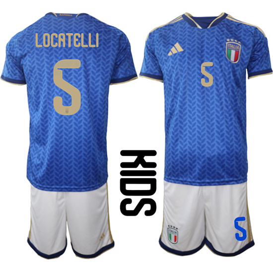 Youth Italy #5 LOCATELLI National Team FIFA x World Cup 2026 Home Blue On Field Kids Jerseys