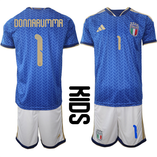 Youth Italy #1 DONNARUMMA National Team FIFA x World Cup 2026 Home Blue On Field Kids Jerseys