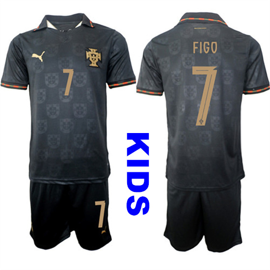 Youth Portugal #7 FIGO National Team FIFA x World Cup 2026 Away Gray On Eusebio special edition Kids Jersey