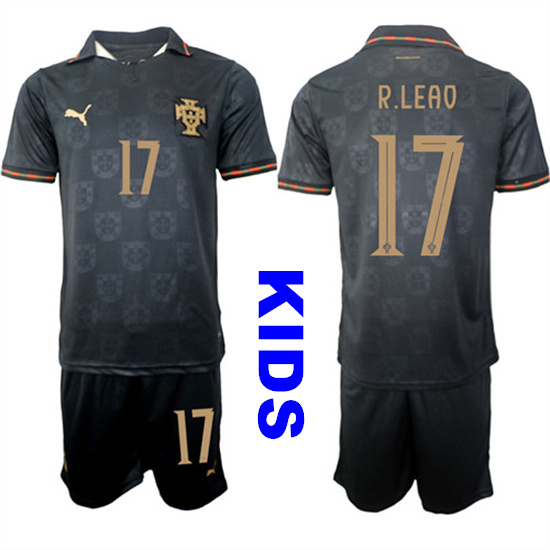 Youth Portugal #17 R.LEAO National Team FIFA x World Cup 2026 Away Gray On Eusebio special edition Kids Jersey