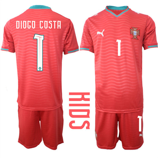 Youth Portugal #1 DIOGO COSTA National Team FIFA x World Cup 2026 Home Red On Eusebio special edition Kids Jersey