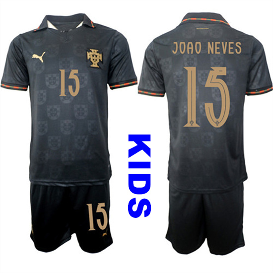 Youth Portugal #15 JOAO NEVES National Team FIFA x World Cup 2026 Away Gray On Eusebio special edition Kids Jersey