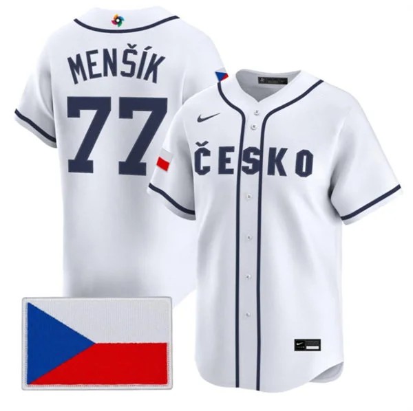 Men's Czech Republic Baseball #77 Vojtch Menk Nike White 2026 World Baseball Classic Jersey