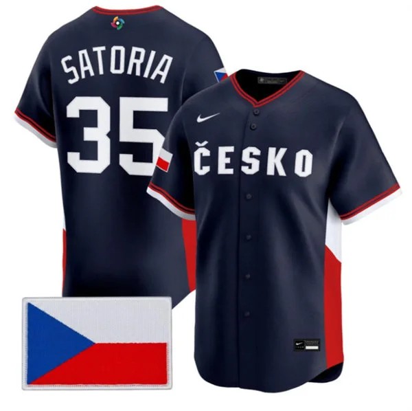 Men's Czech Republic Baseball #35 Ondej Satoria Nike Navy 2026 World Baseball Classic Jersey