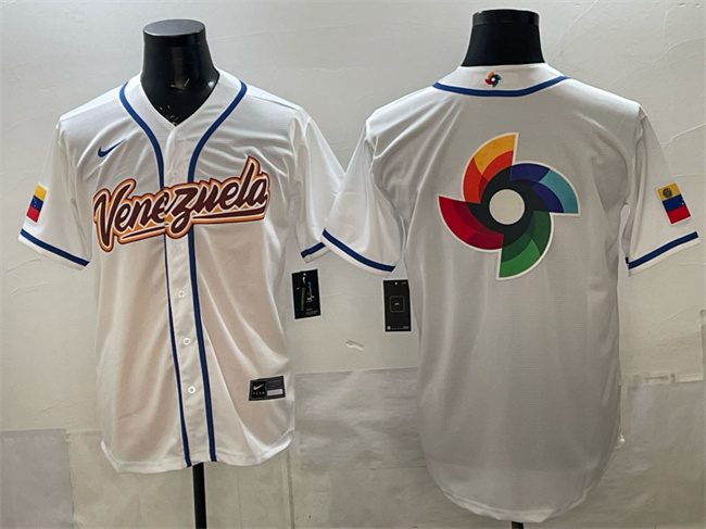 Men's Venezuela Baseball White 2026 World Baseball Classic Big Logo Home Stadium Stitched Jersey