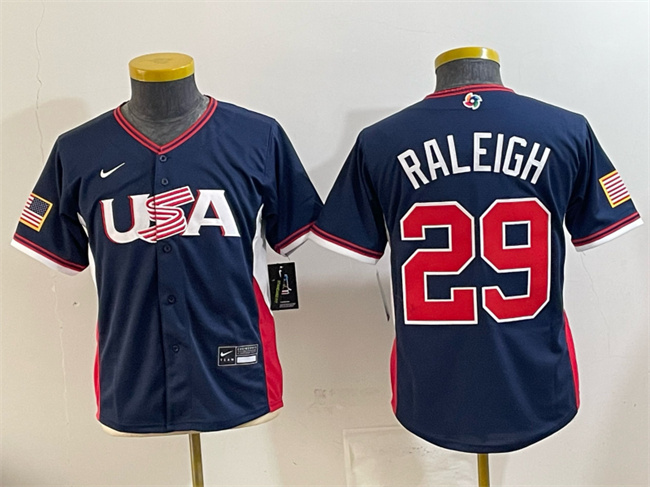 Youth USA Baseball #29 Cal Raleigh Navy 2026 World Baseball Classic Stadium Stitched Baseball Jersey