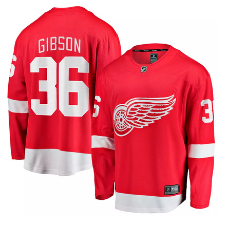 Men's Detroit Red Wings #36 John Gibson Red Home Stitched Hockey Jersey