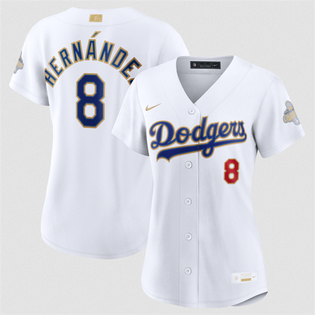 Women's Los Angeles Dodgers #8 Enrique Hernández White 2026 Gold Collection Stadium Stitched Baseball Jersey(Run Small)
