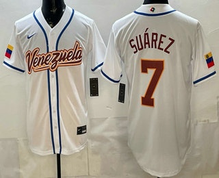 Men's Venezuela #7 Eugenio Suarez White 2026 World Baseball Classic Cool Base Jersey