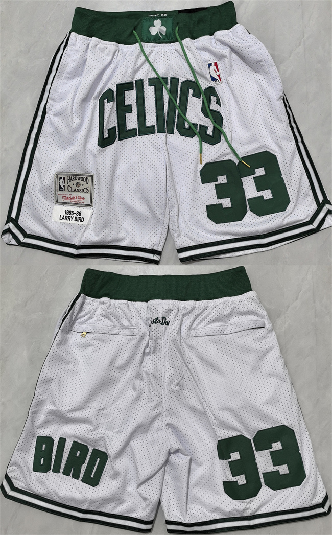 Men's Boston Celtics #33 Larry Bird White Shorts (Run Small)