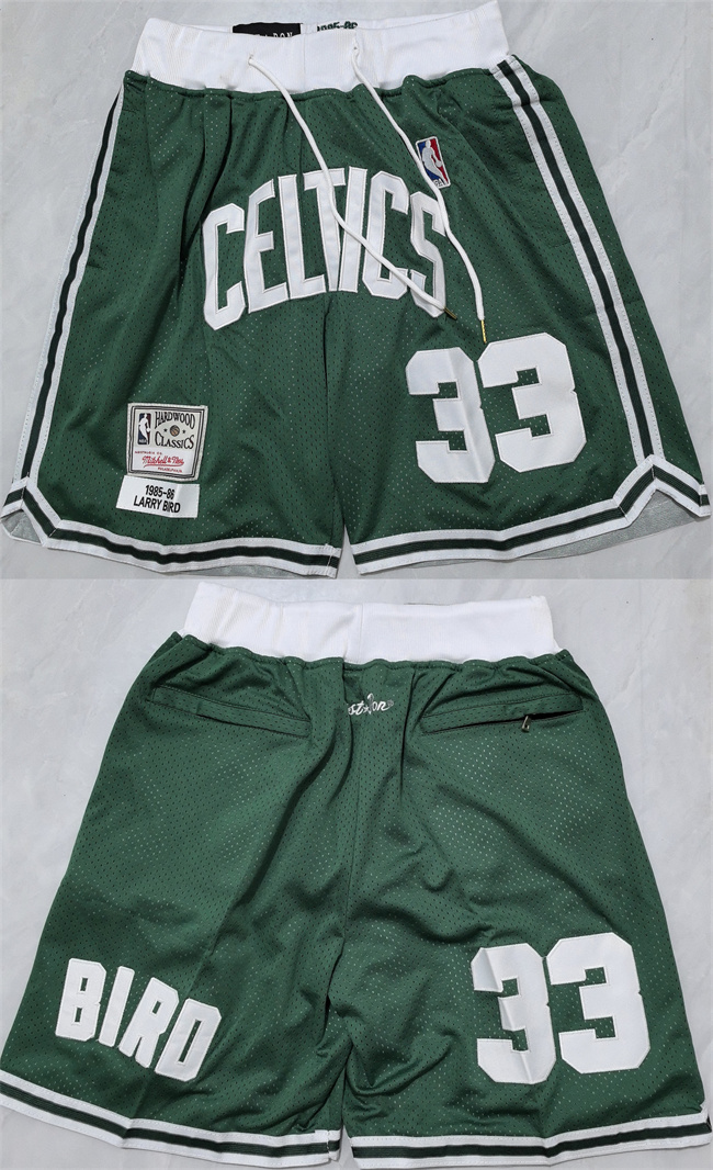 Men's Boston Celtics #33 Larry Bird Green Shorts (Run Small)