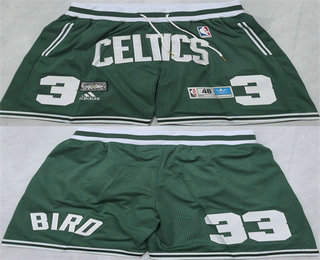 Men's Boston Celtics #33 Larry Bird Green Just Don Shorts