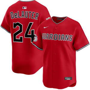 Men's Cleveland Guardians #24 Chase DeLauter Red Cool Base Stitched Baseball Jersey