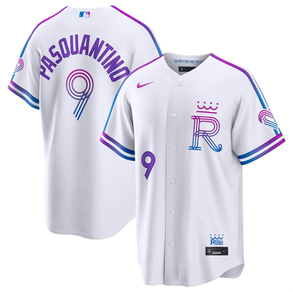 Men's Kansas City Royals #9 Vinnie Pasquantino White 2026 City Connect Stadium Stitched Baseball Jersey