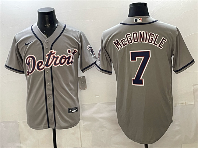 Men's Detroit Tigers #7 Kevin McGonigle Grey Cool Base Stitched Baseball Jersey