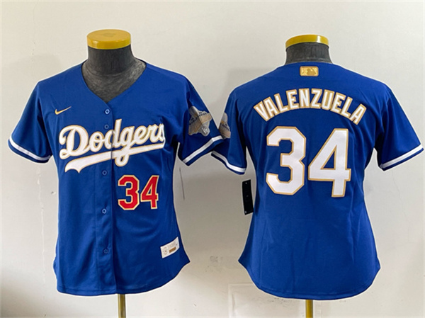 Women's Los Angeles Dodgers #34 Fernando Valenzuela Royal 2026 Alternate Gold Collection Stadium Stitched Baseball Jersey(Run Small)