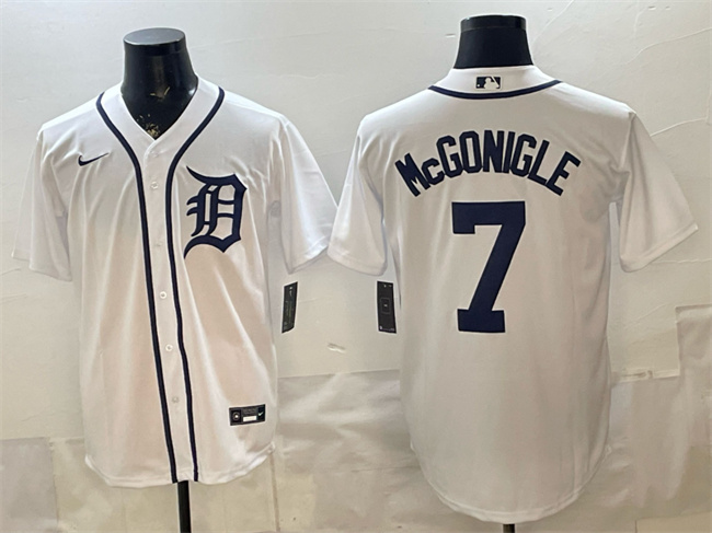Men's Detroit Tigers #7 Kevin McGonigle White Cool Base Stitched Baseball Jersey