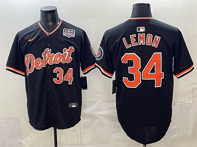 Men's Detroit Tigers #34 Chet Lemon Black 2026 Alternate USA 250' Patch Vapor Premier Limited Stitched Baseball Jersey