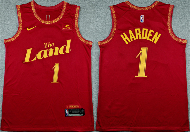 Men's Cleveland Cavaliers #1 James Harden Wine 2023-24 City Edition Stitched Jersey