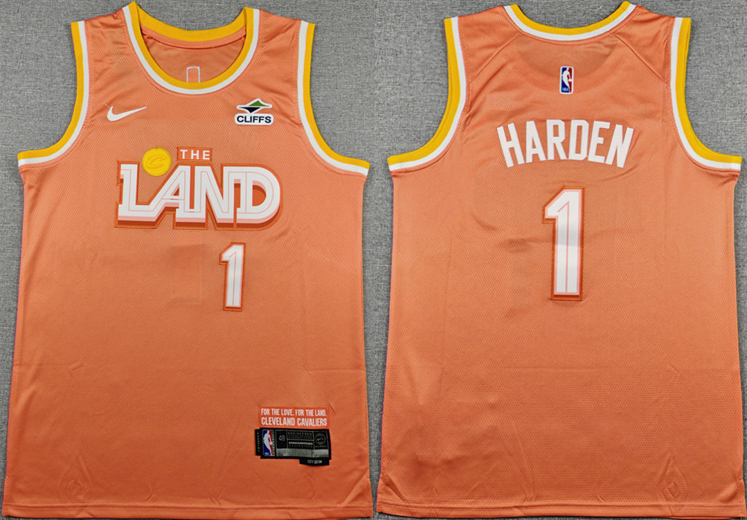 Men's Cleveland Cavaliers #1 James Harden Orange 2025-26 City Edition Stitched Jersey