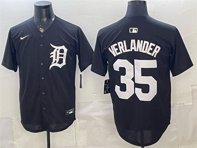 Men's Detroit Tigers #35 Justin Verlander Black Limited Stitched Baseball Jersey