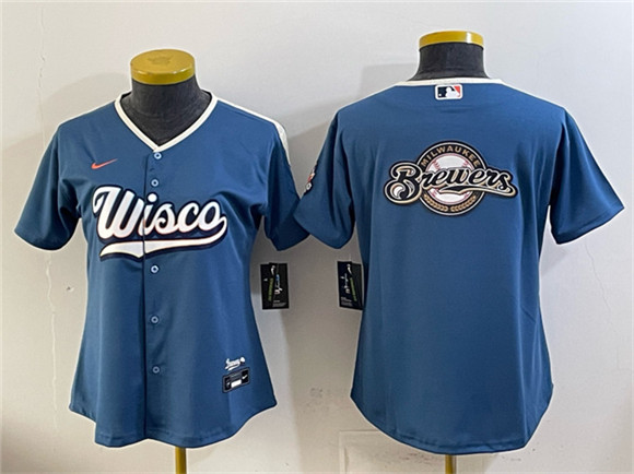 Women's Milwaukee Brewers Team Big Logo Mineral Blue 2026 City Connect Stadium Stitched Jersey(Run Small)