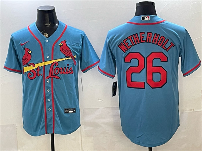Men's St. Louis Cardinals #26 JJ Wetherholt Blue Cool Base Stitched Baseball Jersey