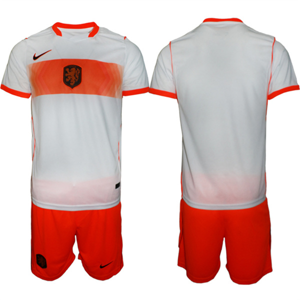 Men's Netherlands Custom Orange White Away Soccer Jersey Suit