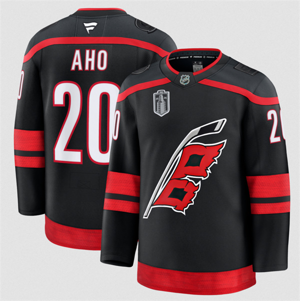 Men's Carolina Hurricanes #20 Sebastian Aho Black 2026 Stanley Cup Final Home Premium Hockey Stitched Jersey