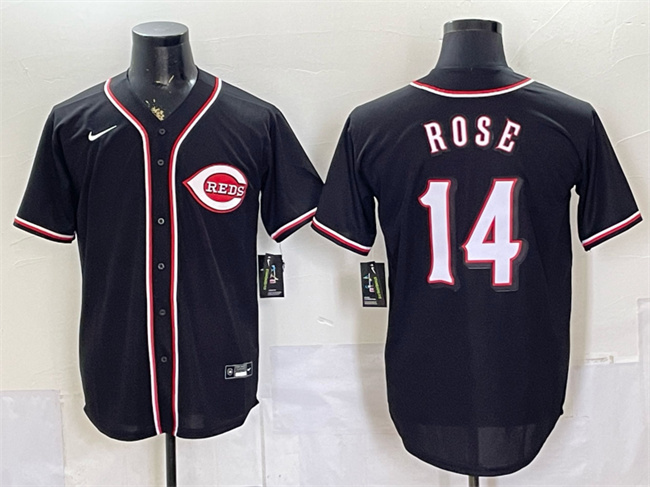 Men's Cincinnati Reds #14 Pete Rose 2026 Fashion Replica Black Out Stitched Baseball Jersey
