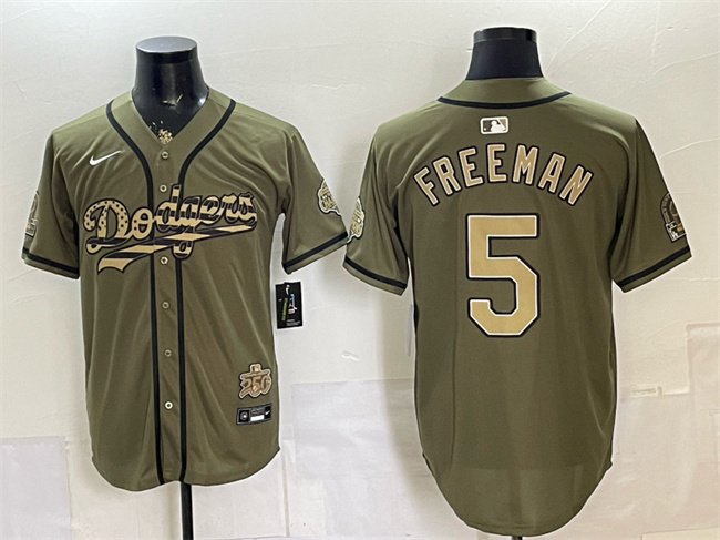 Men's Los Angeles Dodgers #5 Freddie Freeman Olive 2026 Armed Forces Day Stitched Baseball Jersey