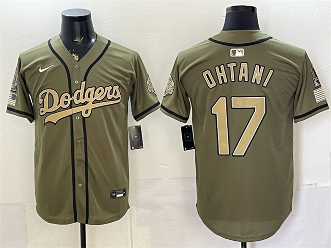 Mens Los Angeles Dodgers #17 Shohei Ohtani Olive 2026 Armed Forces Day Stitched Baseball Jersey