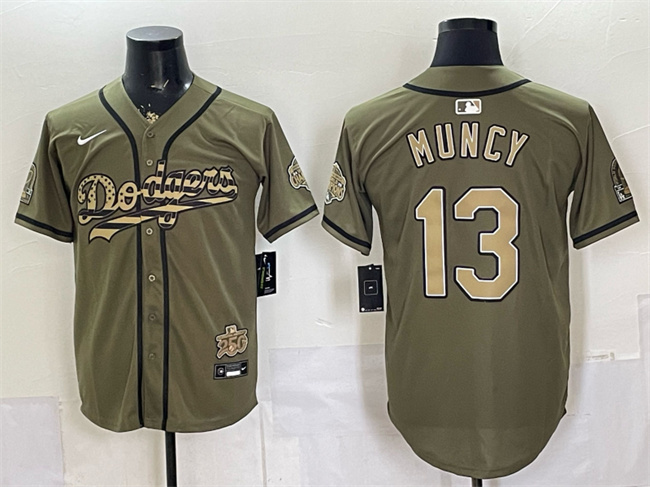 Men's Los Angeles Dodgers #13 Max Muncy Olive 2026 Armed Forces Day Stitched Baseball Jersey