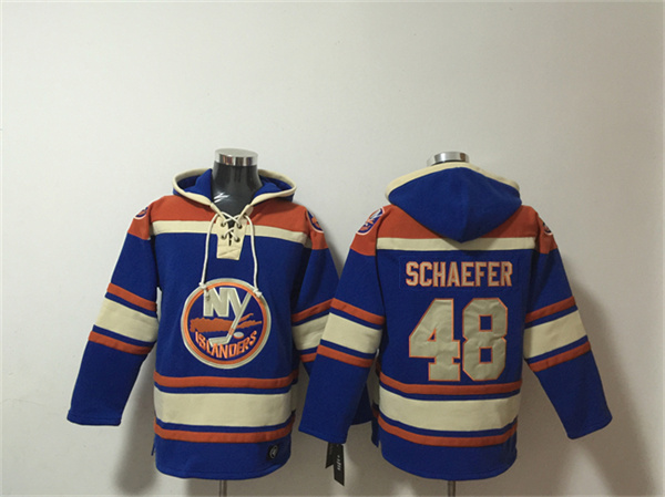 Men's New York Islanders #48 Matthew Schaefer Royal Ageless Must-Have Lace-Up Pullover Hoodie