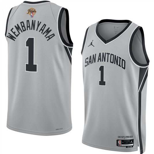 Men's San Antonio Spurs #1 Victor Wembanyama Gray 2026 Finals Patch Stitched Basketball Jersey