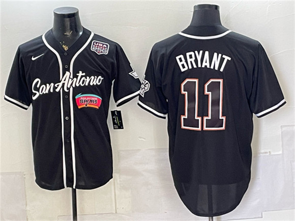 Men's San Antonio Spurs #11 Carter Bryant Black USA 250' Patch Stitched Baseball Jersey