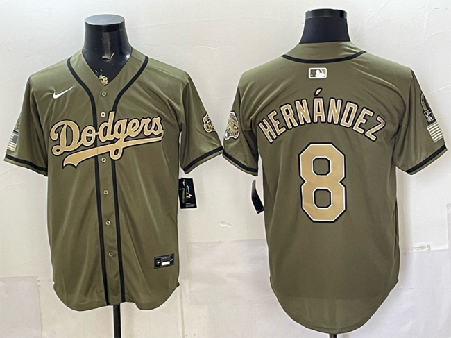 Men's Los Angeles Dodgers #8 Enrique Hernández Olive 2026 Armed Forces Day Stitched Baseball Jersey