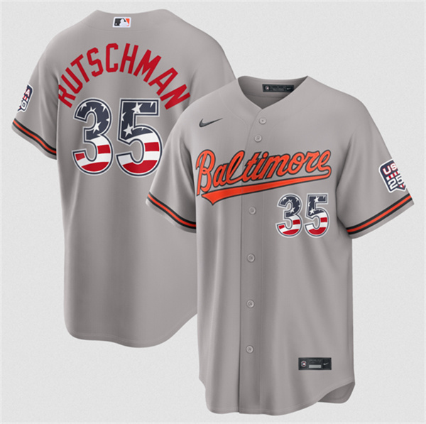 Men's Baltimore Orioles #35 Adley Rutschman Gray USA 250 Fourth of July Home Stitched Baseball Jersey