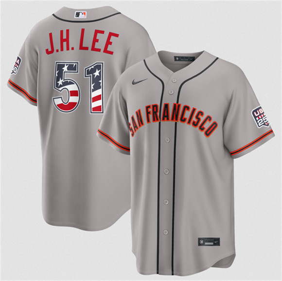 Men's San Francisco Giants #51 Jung Hoo Lee Gray 2026 USA 250 Fourth of July Stitched Baseball Jersey