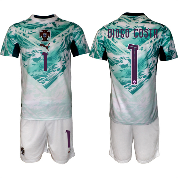 Men's Portugal Team #1 Diogo Costa Green 2026 World Cup Away Soccer Jersey Suit