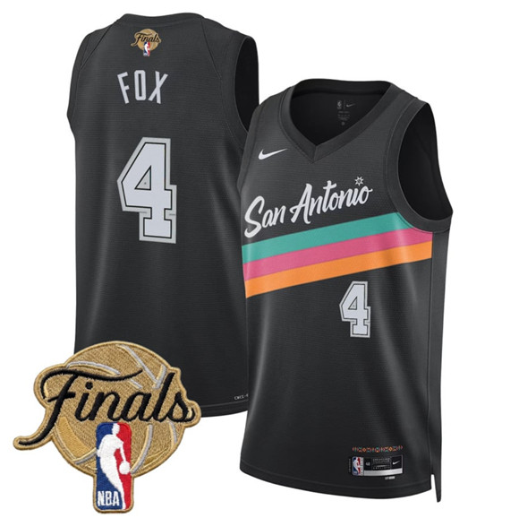 Men's San Antonio Spurs #4 De'Aaron Fox Black 2026 Finals Patch City Edition Stitched Basketball Jersey