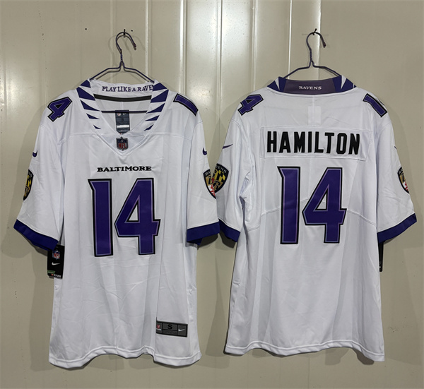 Men's Baltimore Ravens #14 Kyle Hamilton White 2026 Alternate Vapor Limited Football Stitched Jersey
