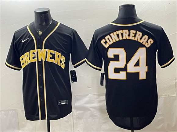 Men's Milwaukee Brewers #24 William Contreras 2026 Fashion Replica Black Out Stitched Baseball Jersey