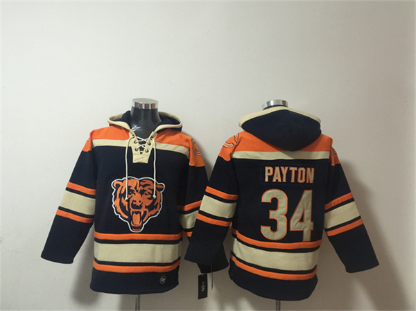 Men's Chicago Bears #34 Walter Payton Navy Ageless Must-Have Lace-Up Pullover Hoodie