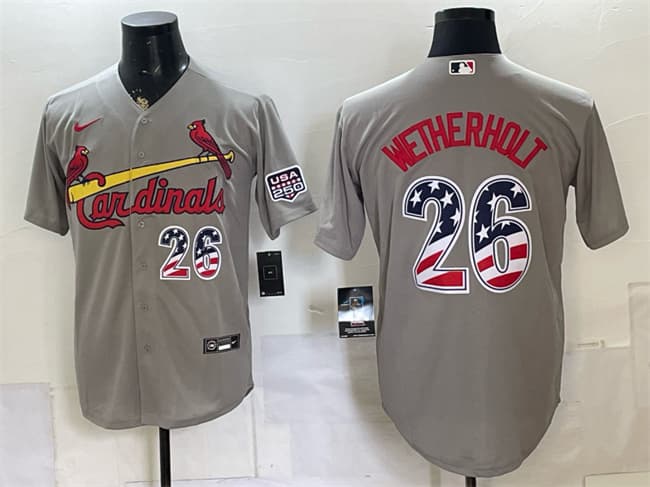 Men's St. Louis Cardinals #26 JJ Wetherholt Gray USA 250 Fourth of July Stitched Baseball Jersey
